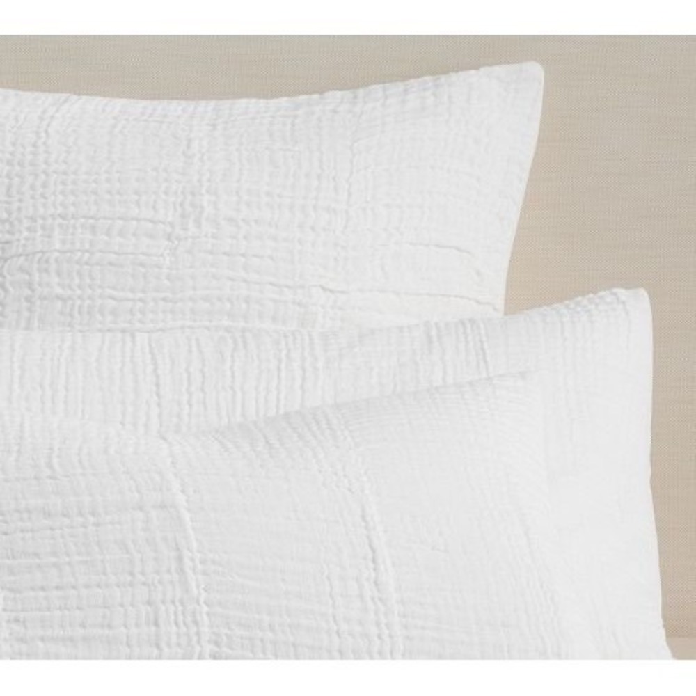 Pottery Barn White Cloud Linen Textured Euro Sham Cotton‎ Puckered Weave Bedding